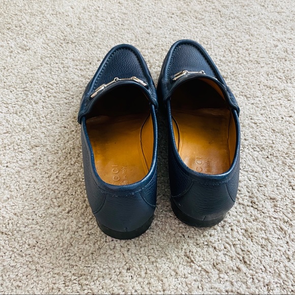 Gucci Navy Blue Genuine Pebbled Leather Loafer with Silver Horse-bit Size 7 - Picture 6 of 12
